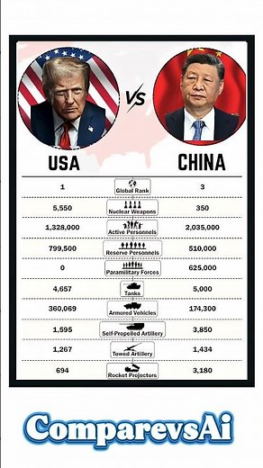 USA vs China Military Power Comparison 2025 | Nukes, Tanks & Army Strength