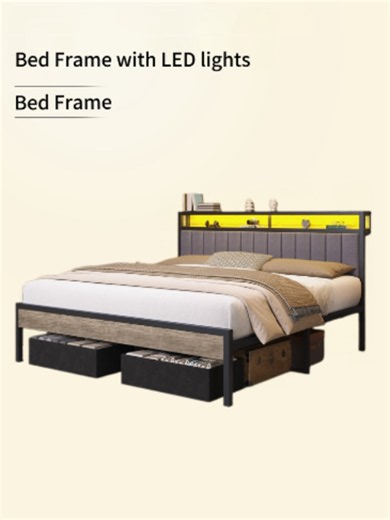 Upgrade your bedroom with this modern LED storage bed! Featuring RGBW lights, hidden storage, sturdy metal support, and a stylish upholstered headboard for ultimate comfort. #tiktokshopsummersale #dormroom #dormtour #dormtok #weeklydeals #payday #summerwins #Amerlife #summerfinds #furniture #Bedframe #Bed