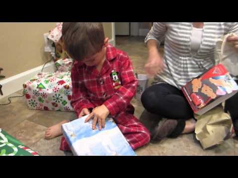 My son Joey opens presents Christmas morning 2011 - 4 years old