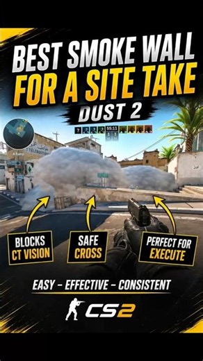 🔥 BEST A Site Smoke Wall on Dust2! Easy A Execute #cs2 #dust2 #shorts #smokeyeye