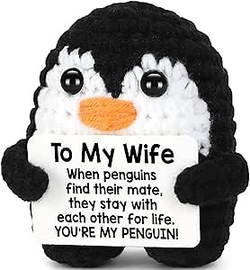 CryCarrot Gifts for Wife Her from Husband, to My Wife Handmade Positive Crochet Mini Funny Penguin, Romantic Wedding Anniversary Birthday Valentines Gifts for Women Her, Small I Love You Sign Decor