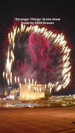 Virality 🌍 World's Most Viral Content on Instagram: "5,000 Drone Stranger Things drone show is the Largest public drone show in America 📹By @skyelementsdrones Sky Elements performed the largest drone show in Las Vegas on December 28th in anticipation of the finale of Stranger Things 5 Made possible by teams at @vtprodesign @strangerthingstv @netflix for making this light show a reality! #strangerthings #droneshow #vegas"