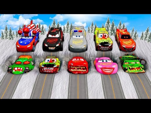 Mega pits with McQueen and Friends Mcqueen Vs Big & Small Lightning McQueen! BeamNG Drive Battle!