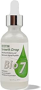 BIO7 BIOTIN GROWTH DROP INFUSED BIOMIMETIC SIGNAL PEPTIDE – 2 Fl Oz – Improve the Appearance of Hair Loss By Looking Visibly Longer, Thicker, Boost Follicle Growth – By Natures