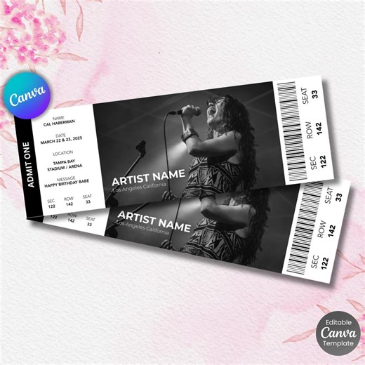 Editable Concert Ticket Canva, DIY Tickets Template, Printable Custom Concert Ticket, Birthday Gift Idea, Surprise Gift, Digital Download - Etsy