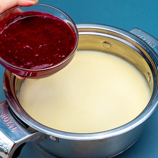 I’m the No.1 fan of this dessert with frozen berries. Without baking! Ingredients: frozen berries - 450 g (15.9 oz) powdered sugar - 150 g (5.3 oz) starch - 30 g (1 oz) hydrated gelatine - 10 g (0.35 oz) Cook over low fire for 15 min coconut flakes - 250 g (8.8 oz) for the cream: milk - 1 l (34 fl oz) sugar - 90 g (3 oz) flour - 150 g (5.3 oz) butter - 100 g (3.5 oz) vanilla essence - 10 ml (0.34 fl oz) IN THE FRIDGE 1 H IN THE FRIDGE 2 H | Cookrate