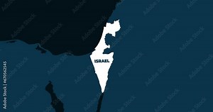 World Map Zoom In To Israel. Animation in 4K Video. White Israel Territory On Dark Blue World Map