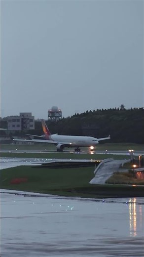 成田空港 アシアナ航空機 着陸滑走シーン 夕暮れのランディング