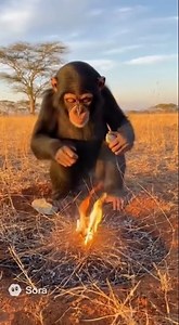 Smart Chimp Uses Flint to Make Fire! 🔥🦍