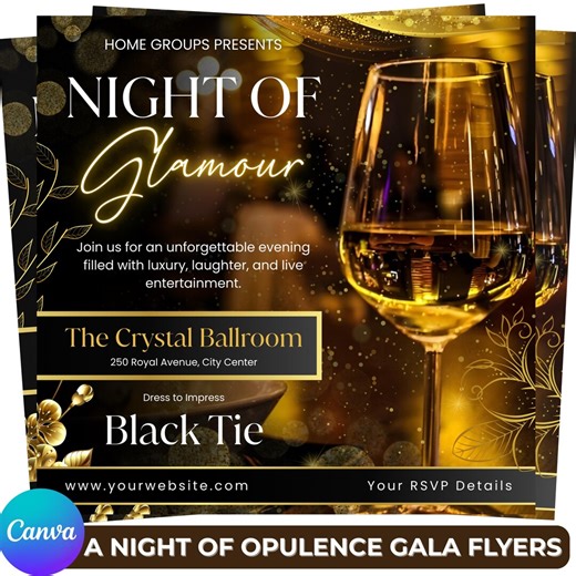 Luxury Gala Night Flyer Template | Opulence Event Invitation | Elegant Wine Dinner Party Flyer | Red Gold Canva Editable | Digital Download - Etsy