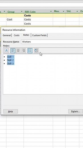 How to add notes to resources in MS Project Pro?
