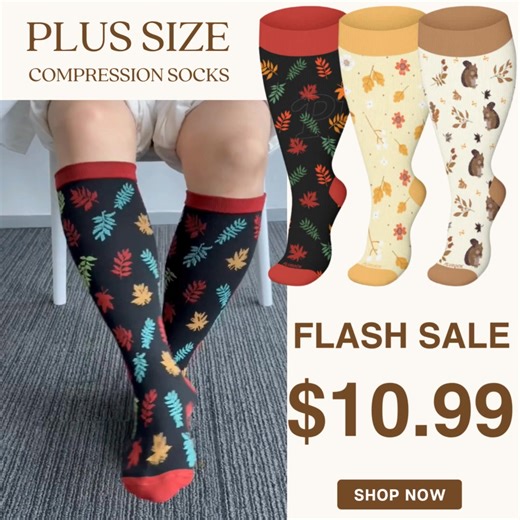 🍂Down to $10.99!!! 🍂Shop now before they're gone!!! Do your legs feel painful, heavy, or swollen? Our compression socks deliver effective symptom relief while improving your leg health! EFFECTIVE SUPPORT (20-30mmHg): ✅ BOOSTS BLOOD CIRCULATION - Fights fluid buildup & fatigue ✅ REDUCES SWELLING & DISCOMFORT - Targets aching, heavy legs ✅ PREVENTS VARICOSE VEINS & EDEMA - Clinically proven compression ✅ ALL-DAY COMFORT - Lightweight support for legs & feet SART DESIGN FEATURES: • Graduated comp