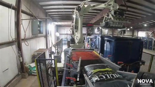 Here is our Automatic Stacking Box NASB-100. For many years, in the Mulch and Soil Industry, it has been difficult to build stable pallets and minimize overhang on the pallets. This was our solution! This box provides the footprint and stability needed to maximize palletizing and allows this system to palletize bags up to 15 layers high. Take a look at how it works! #robotics #NOVA #automation #palletizing #mulch #soil #bagging #automaticpalletizer #fyp #mulchandsoil