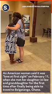 An American woman said it was “love at first sight” when she met her daughter-in-law and granddaughter for the first time after finally being able to travel to Bolgatanga, Ghana! | storyful