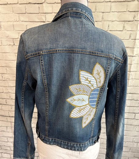 Upcycled Denim Jacket Decorated With Flower Design - Etsy