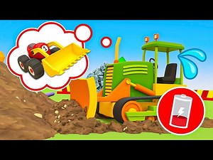 The racing cars turn into little diggers and help construction vehicles at the construction site. - Videos For Kids