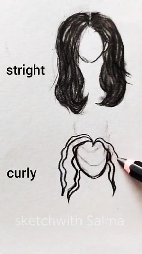 Straight vs curly hair drawing 🔥 ✍️ #shorts #hairstyle #curlyhair #tutorial #drawing #sketch #art