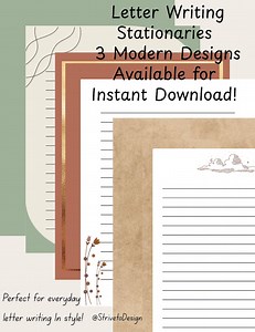 Modern Letter Writing Stationery Printable Paper Front & Back Designs Lined Instant Download - Etsy