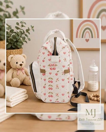 Personalized Diaper Bag Backpack, Pink Cherry, Custom Name
