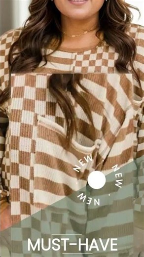 Plus Size Stripes & Checker Round Neck Long Sleeve Top