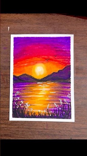 Easy scenery | Oil pastel drawing | sunset drawing | Easy art for beginners ✨