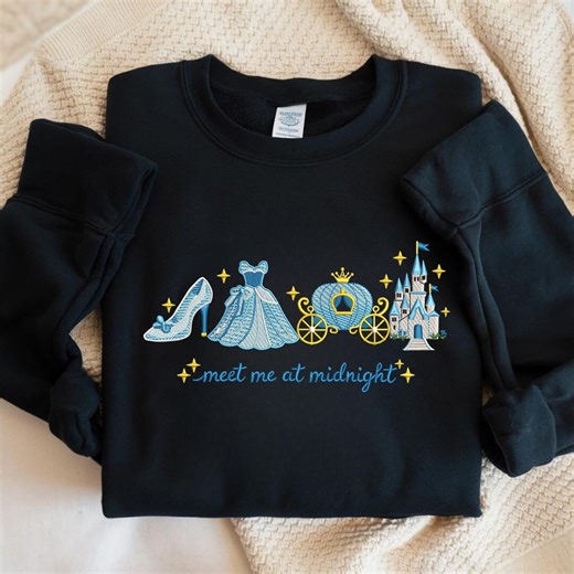Cinderella Embroidered Sweatshirt, Meet Me at Midnight Shirt, Princess Aesthetic Crewneck, Fairy Tale Gift, Castle Magic Pullover - Etsy