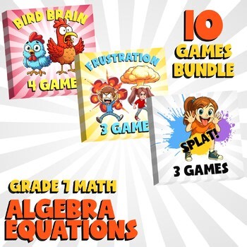 10 No Prep Math Games Bundle A - Algebra Equations - Grade 7 Review Activity