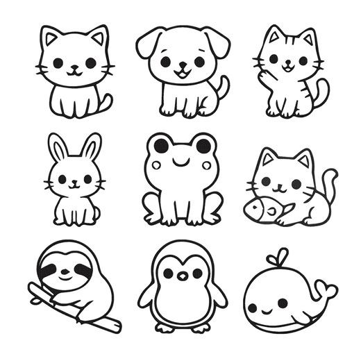 Animal Embroidery Design, Kawaii Line Art Machine Embroidery File, Baby Kids Instant Download - Etsy