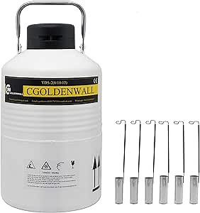 CGOLDENWALL 3L Cryogenic Container Liquid Nitrogen Container LN2 Tank Dewar Liquid nitrogen dewar Aluminum Alloy with 6 Canisters and Carry Bag (Capacity : 3L)