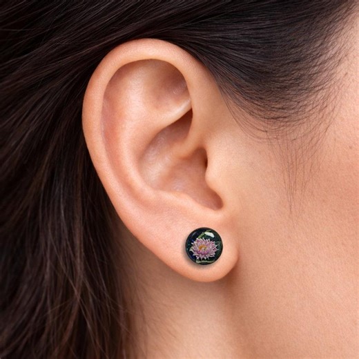 Hand Painted Moni Buttons™ Lotus Blossom Stud Earrings - Etsy