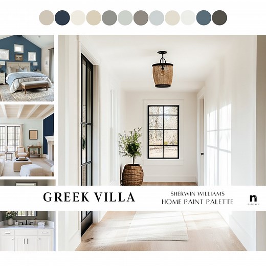 Sherwin Williams GREEK VILLA Home Paint Scheme, Whole House Color Palette, Home Renovation Paint Color Palette, Beach House Colors - Etsy