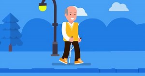 Flat Design Animated Senior Man Nordic Walking