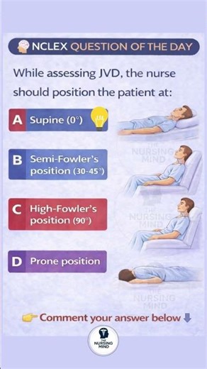 NCLEX Question of the Day 🩺While assessing Jugular Venous Distension (JVD)