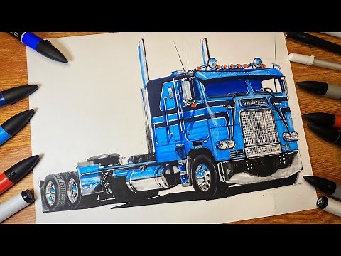 Drawing FREIGHTLINER Cabover Semi-Truck