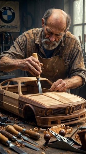 Amazing craftsman carving a wooden car by hand 🥹 #carpentry #woodworking #handmade #diy