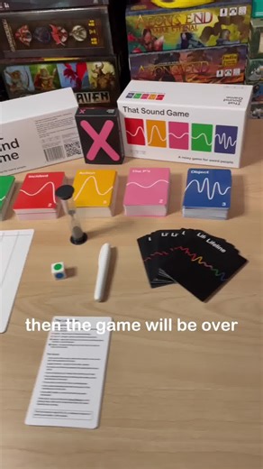 That Sound Game is a fast-paced, interactive and very noisy party game. The goal is to get your team to guess as many answers on the category cards as they can in a minute. Use any combination of sounds and movements, but your hands must be behind your back. You also get Lifelines. Use them strategically to help you win. | That Sound Game