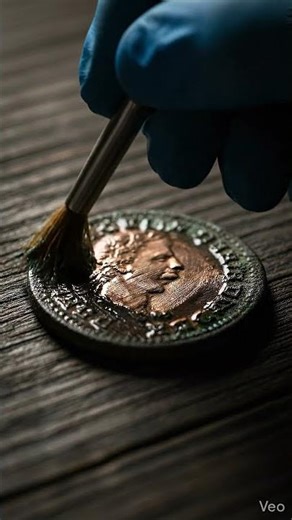 Old coin being cleaned.