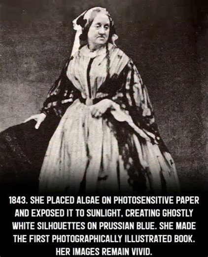 Past Whisper on Instagram: "In 1843, Anna Atkins, a British botanist and photographer, quietly revolutionized science and art. At a time when women were excluded from most scientific circles, Anna combined her love of botany with the emerging technology of photography. Using the cyanotype process—an early photographic technique—she placed algae and other botanical specimens on photosensitive paper, exposing them to sunlight. The result: ethereal white silhouettes against deep Prussian blue backg