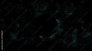 Circle particles background. Concert stage animation. Spherical round particle ring. 3d render abstract art video animation with small balls spheres dust particles in turbulence.