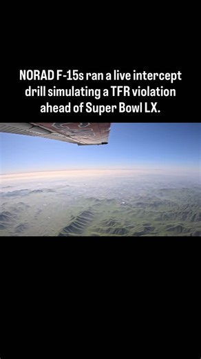 NORAD F-15s ran a live intercept drill simulating a TFR violation ahead of Super Bowl LX. This exercise, conducted near Fresno in coordination with the Civil Air Patrol, rehearsed procedures used to detect and safely respond to aircraft entering the Temporary Flight Restriction airspace set up for the game at Levi’s Stadium. It’s part of a broader multi-agency security effort to protect the skies for one of the biggest events of the year. | Aviation Diary