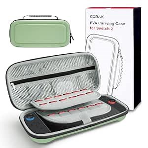 CoBak Large Capacity Carrying Case for Nintendo Switch 2 (2025) - 3 in 1 Accessories Bundle with 2 Screen Protectors, Thumb Grip Caps, 24 Game Cartridges, Hard Shell Portable Travel Pouch, Matcha