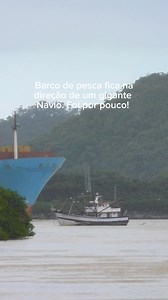Barco de pesca na frente de um gigante navio ⚓️🚢 #navio #mar #barco #naval #nautica | Leandro L. Silva