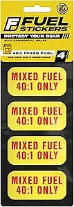 Mixed Fuel Sticker 40:1 - Gas Oil Mix Label for Outdoor Fuel Power Equipment - Weather Proof, Extreme Stick, Commercial Grade Label by Fuel Stickers - USA Made (2x1 inch), 4 Labels