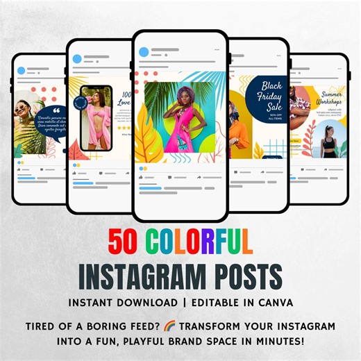 50 Colorful Instagram Templates | Canva Social Media Kit for Bloggers, Creators & Small Biz - Etsy