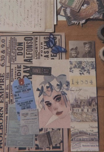 pov: me at my kitchen counter (collaging lots of journals with my artwork! will be available online soon) ☕️🌧️💌