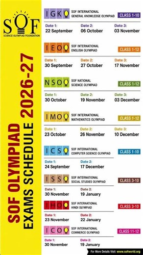 SOF olympiad Exams Shedule 2026-2027#olympiad#sof#igko #imo#nso#iho#isso#icso