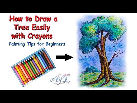 How to draw a tree Easily with crayons:Realistic tree painting video for beginners