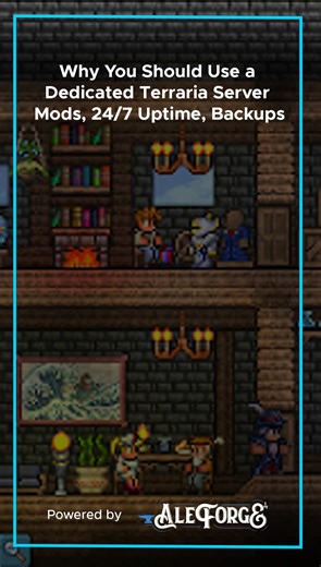 AleForge on Instagram: "Ever wonder why players choose a dedicated server for Terraria Here are three simple reasons why it can improve your experience. First is tModLoader. Terraria has a massive modding community, and tModLoader makes it easy to play with mods. You can run full overhauls like Calamity Mod or install quality of life mods such as Magic Storage or Boss Checklist. Second is 24 7 uptime. With a dedicated server, your world stays online even when the host is not around. Friends can