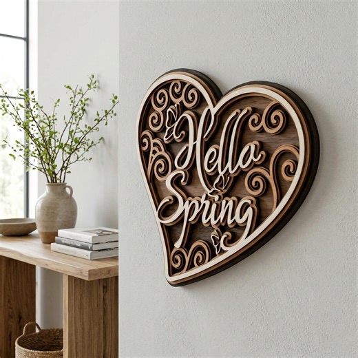 Hello Spring Heart Mandala SVG Laser Cut Files Multilayer Wood Wall Art Sign - Etsy