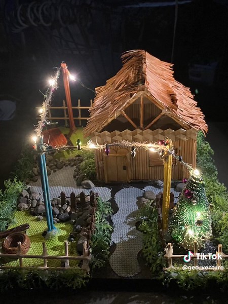 Traditional Filipino Nipa Hut Diorama in Rural Landscape